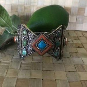 Native American? Ornate Multi Stone Sterling Cuff